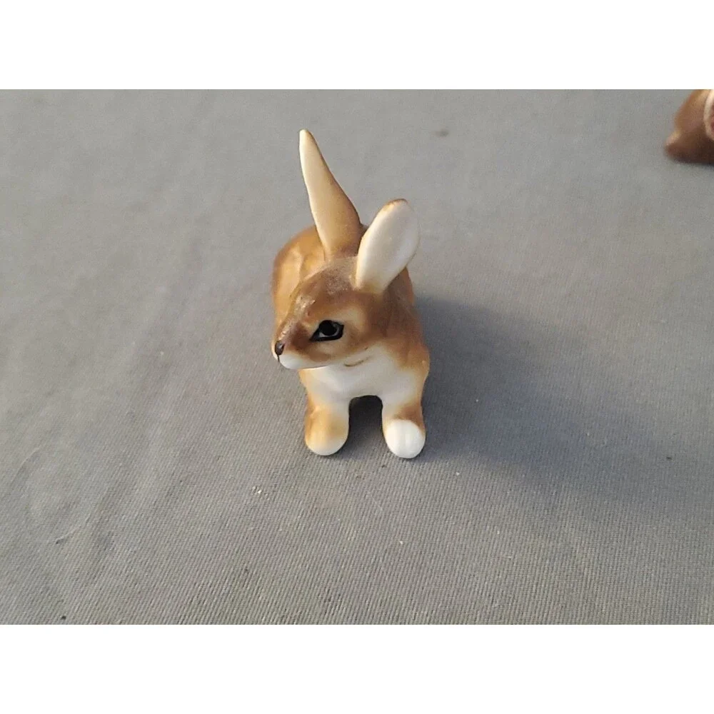 3 Vtg Bone China Ceramic Japan collectibles Rabbit Bunny Brown Mini Trinket Read